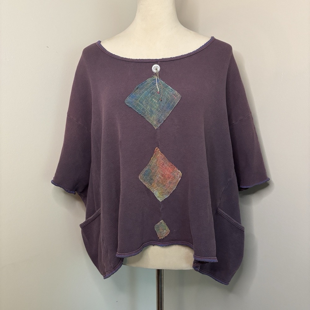 VonksArt OOAK Upcycled Thermal Patchwork Top Artsy Lagenlook Purple Oversized OS